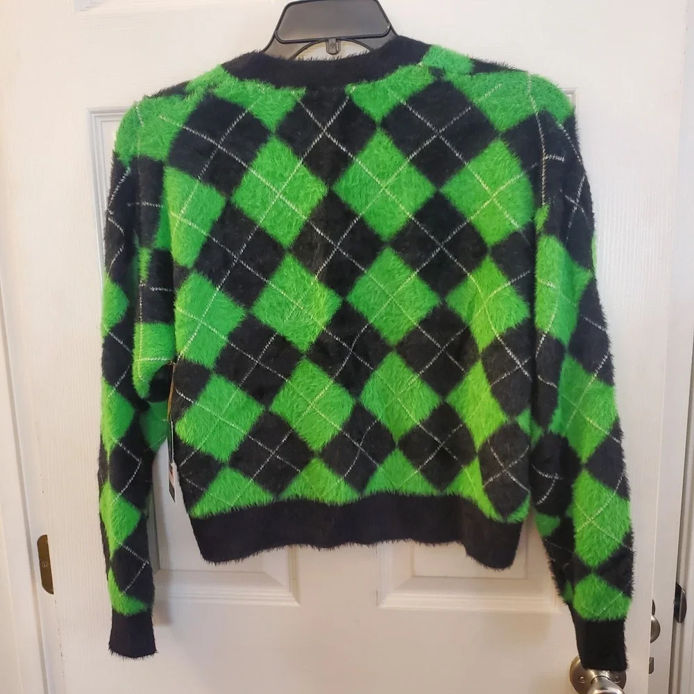 Wicked X Justice Cardigan Elphaba Green Fuzzy‎ girls XL (16/18) NWT preppy